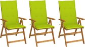The Living Store Tuinstoelset - Massief Acaciahout - Vintage stijl - 3x stoel met kussen - Extra kussen - Groen - 57x69x111 cm