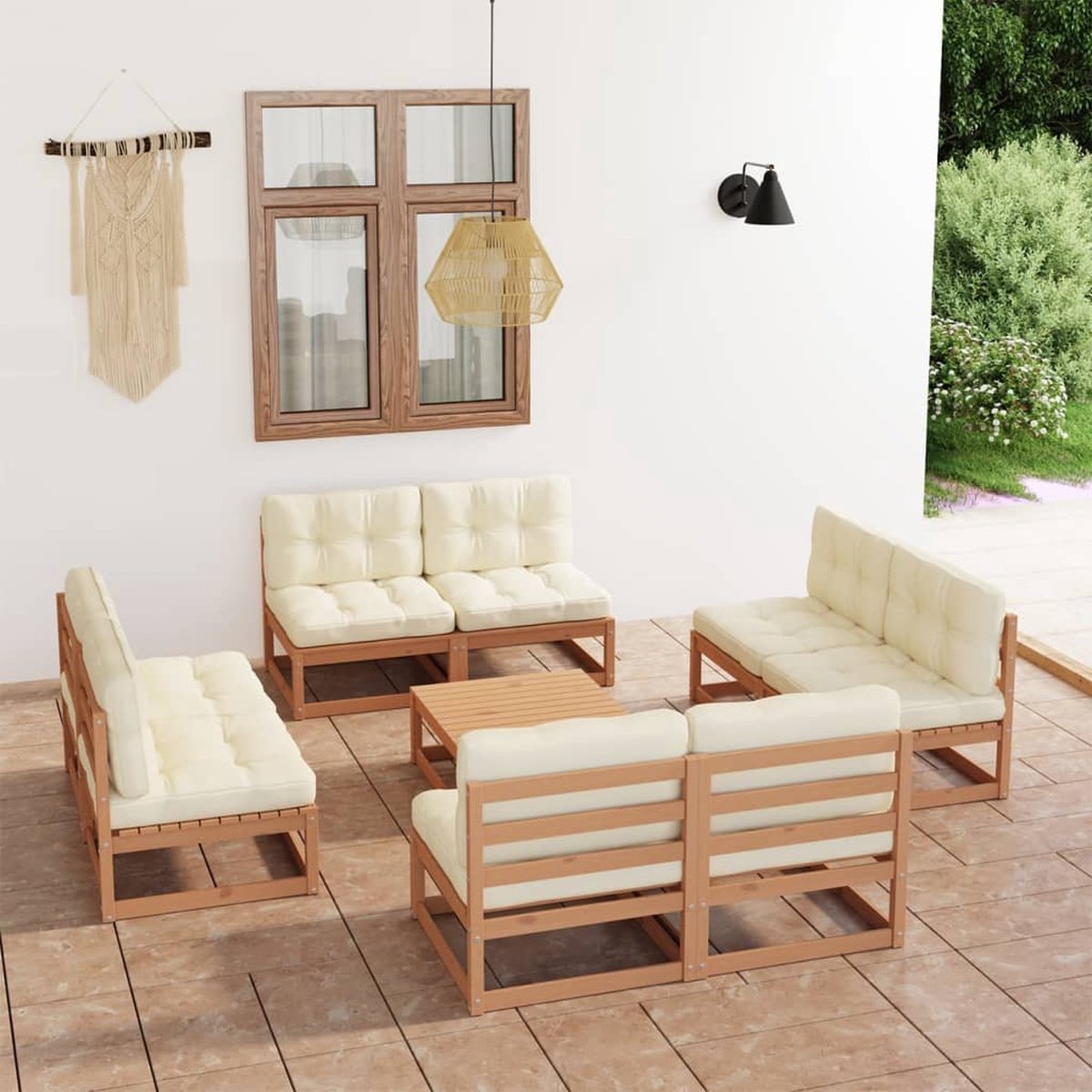 The Living Store 9-delige Loungeset met kussens massief grenenhout - Tuinset - Lounge Set - Houten Tuinset - Tuinlounge - Terrasfurniture
