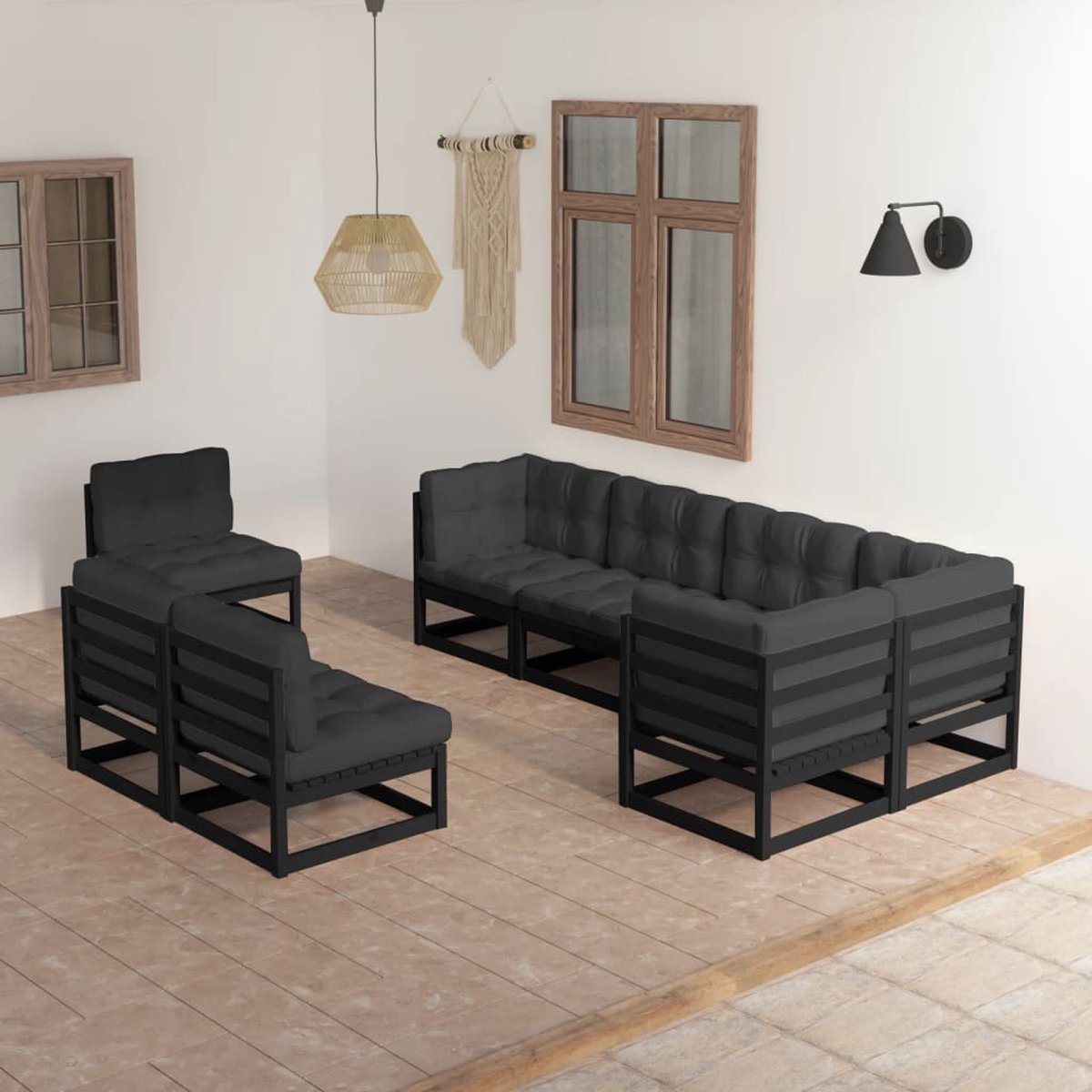 The Living Store 8-delige Loungeset met kussens massief grenenhout - Loungeset - Tuinset - Buis Meubel - Grenenhout - Lounge Bank