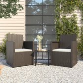 The Living Store Loungeset - PE-rattan - Zwarte kleur - Crèmewitte kussens - 40x40x37cm tafel - 53x57x75cm fauteuil - Duurzaam materiaal