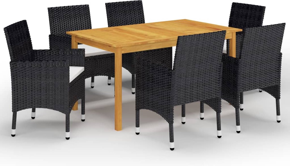 The Living Store 7-delige Tuinset zwart - Tuinstoel - Tuintafel - Acacia Hout - Zwarte Tuinset - Lounge Set