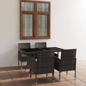 The Living Store Tuinset - Poly Rattan - Grijs - 140 x 80 x 74 cm - Inclusief 4 stoelen - Makkelijk te reinigen - Montage vereist