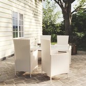 The Living Store Salon de jardin - Table à manger et 4 chaises - Polyrotin Wit - 150 x 90 x 75 cm - kussen Zwart