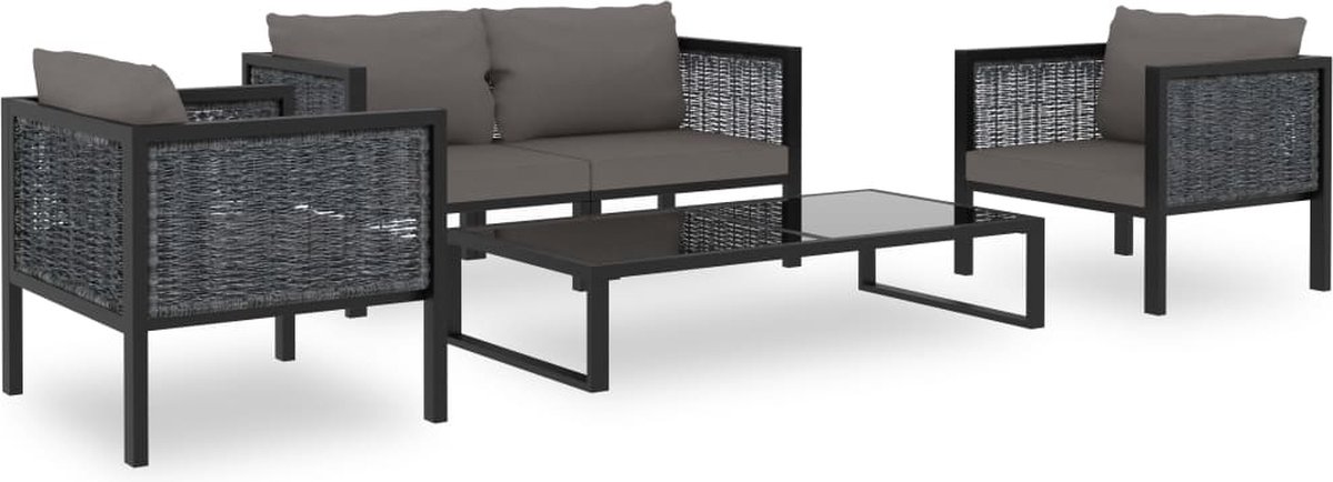 The Living Store 5-delige Loungeset met kussens poly rattan antraciet - Loungeset - Tuinmeubels - Lounge Set - Buitendecoratie - Outdoor Furniture