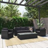 The Living Store Salon de jardin ensemble de canapés 7 pièces en polyrotin noir - Rotin PE - structure en acier - modulable