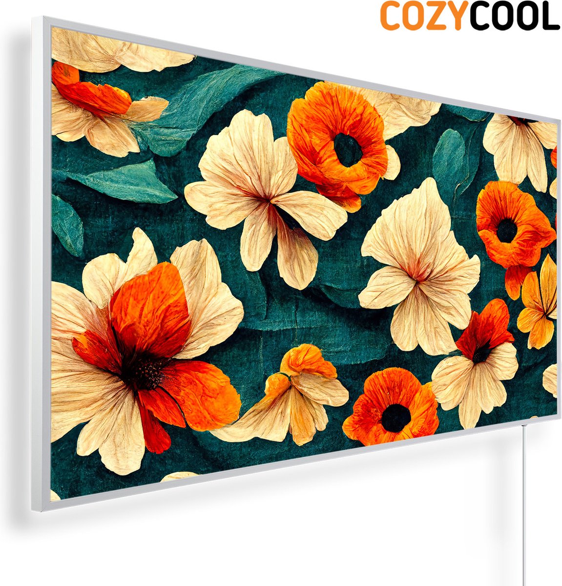 Infraroodpaneel met afbeelding | Abstracte en creatieve bloemen | 1200 Watt | Witte lijst | Infrarood verwarmingspaneel | Infrarood paneel | Infrarood verwarming