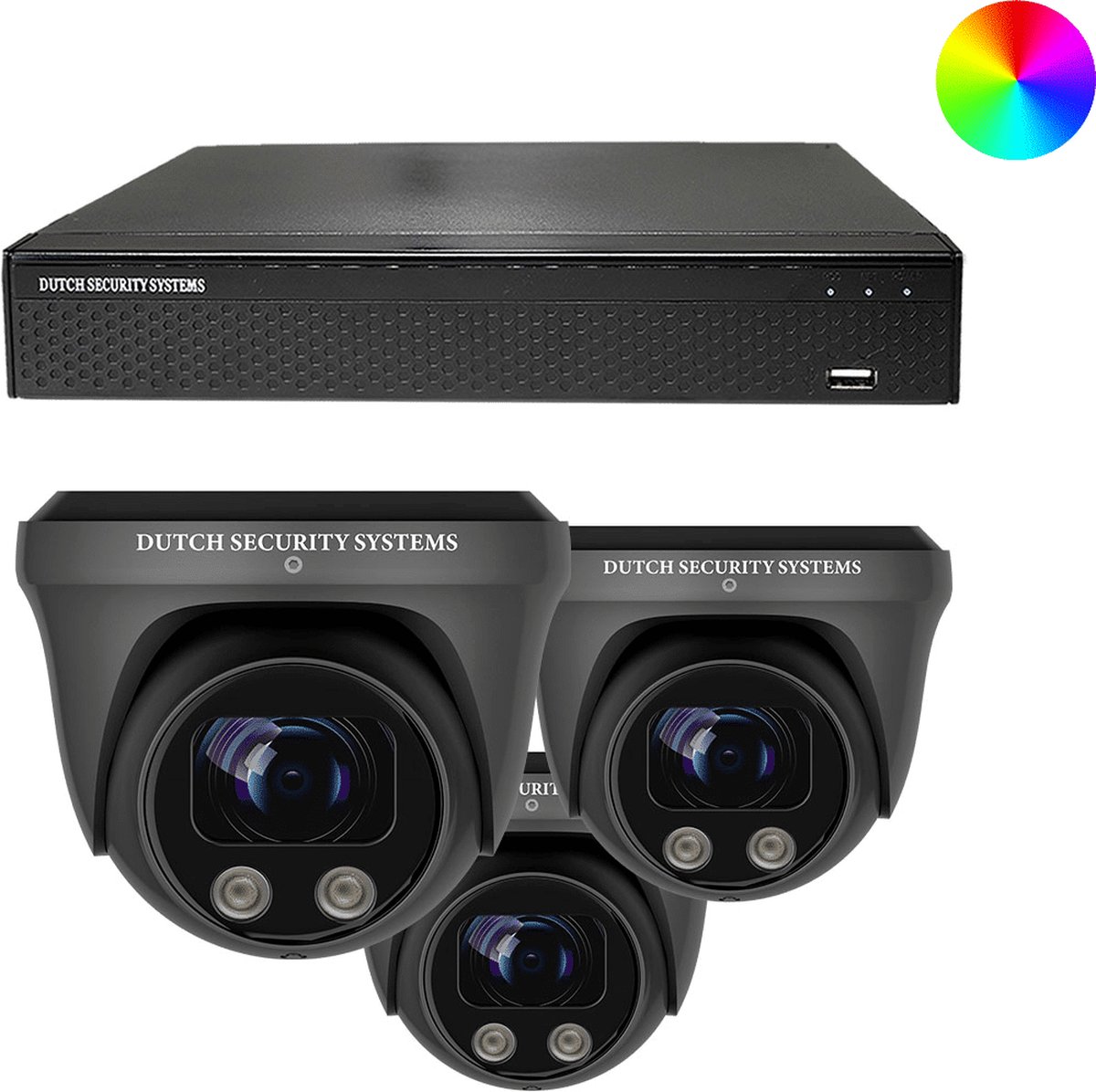 Beveiligingscamera Full Color 4K Ultra HD - Sony 8MP - Set 3x Dome - Zwart - Buiten & Binnen - Met Nachtzicht In Kleur - Incl. Recorder & App