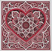 mandala coeur carré en couches 3D - rouge et blanc