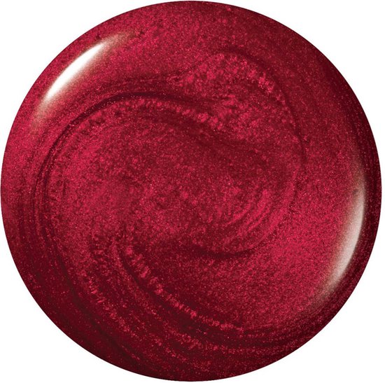 Rode nagellak met zilveren glitters, met een draaikolkpatroon.