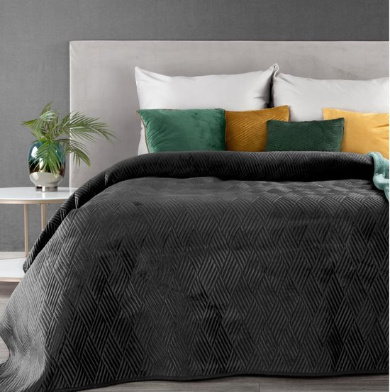 Couvre-lit MEID de luxe d'Oneiro Zwart + 2 x housse de coussin - 220x240 cm - couvre-lit pour 2 personnes - literie - chambre - couvre-lits - couvertures - salon - couchage
