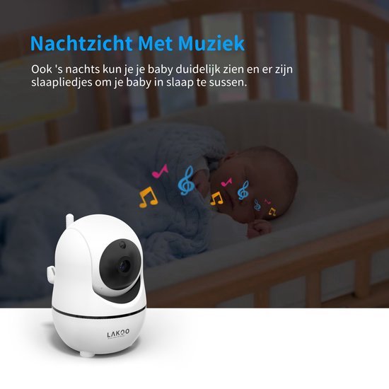 LAKOO BabyGuard Compact HD - Babyfoon met Camera en 3,5” Monitor - 1080p Full HD, Wifi - Nachtzicht - Bewegingsdetectie - Terugspreekfunctie - Slaapmuziek - Draaibaar - LAKOO