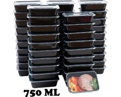 Handy Products NL - Magnetron bakjes met deksel - 50 stuks Mealprep / Maaltijd bakjes - 750ML - Vershoudbakjes - Plastic bakjes - Diepvriesbakjes - Vaatwasbestendig - Zwart - Recyclebaar - Magnetronbakje - Microgolf - Food container with lid