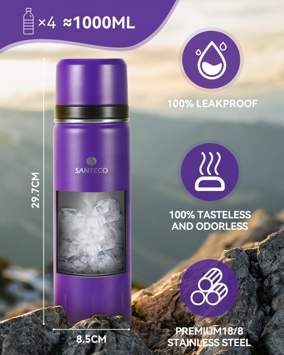 RVS Thermosfles - Lekvrij met Drinkbeker, BPA-vrij, 24 uur Koud & 12 uur Warm - Voor onderweg, Koffie, Thee, Kinderen & Sport - 1 liter en 500 ml