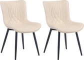 CLP Brady Set van 2 eetkamerstoelen - Zonder armleuning - Metaal frame - creme Kunstleer