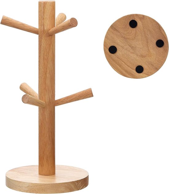 Arbre à tasses en bois de Bamboe avec 6 crochets, support à tasses