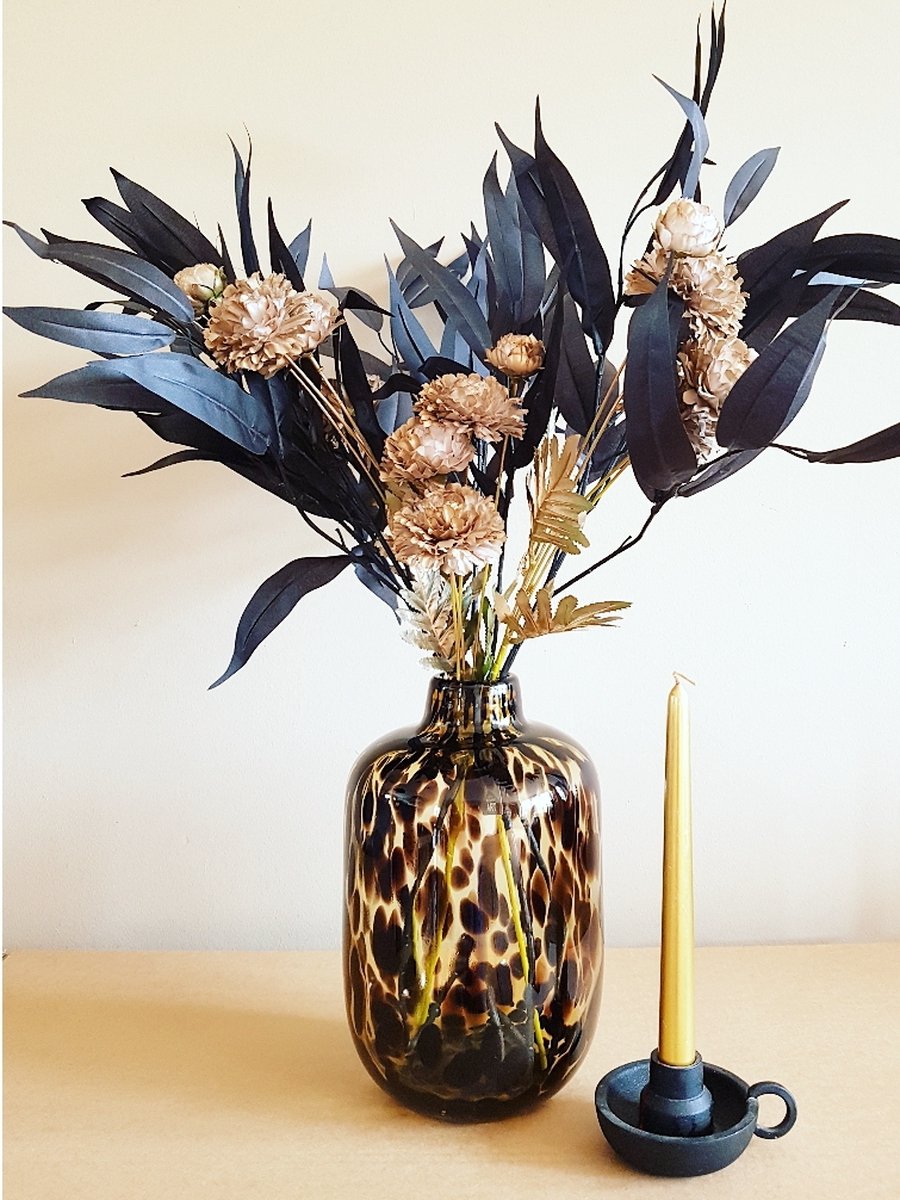 Zijdenboeket - Zijdenbloemen - Zijdebloemen - Kunstbloemen - Goud - Mat Zwart - Gekleurd
