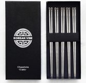 KoreanVibe Chopsticks Set - Eetstokjes - Vaatwasserbestendig - RVS - 5Paar - Zilver