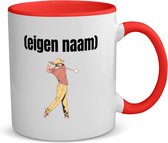 Akyol - golfer man met eigen naam koffiemok - theemok - rood - Golf - golfers - mok met eigen naam - leuk cadeau voor iemand die houdt van golfen - cadeau - kado - 350 ML inhoud