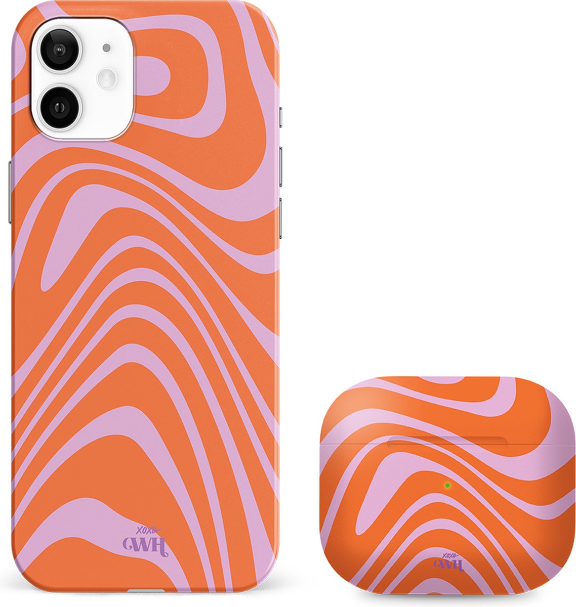 xoxo Wildhearts siliconen hoesje + Airpods Pro 1/Pro 2 - Geschikt voor iPhone 11 en Airpods Pro 1 en Pro 2 - Boogie Wonderland Orange - Single layer telefoonhoesje - Oranje - Roze - Hoesje met print