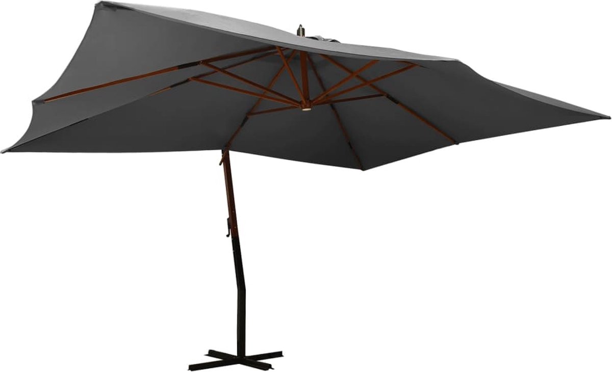 Zweefparasol with wooden pole in anthracite color, 400x300 cm - Outdoor parasol for garden summer, providing sun protection.