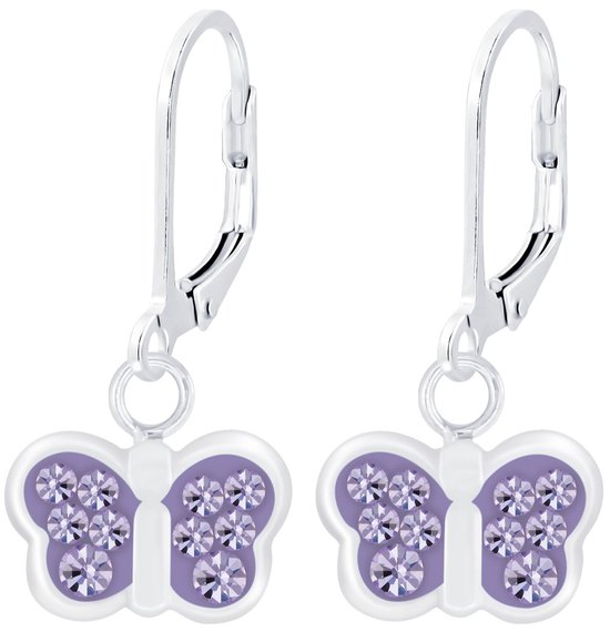 Joy|S - Zilveren vlinder oorbellen - lila paars kristal - leverback sluiting