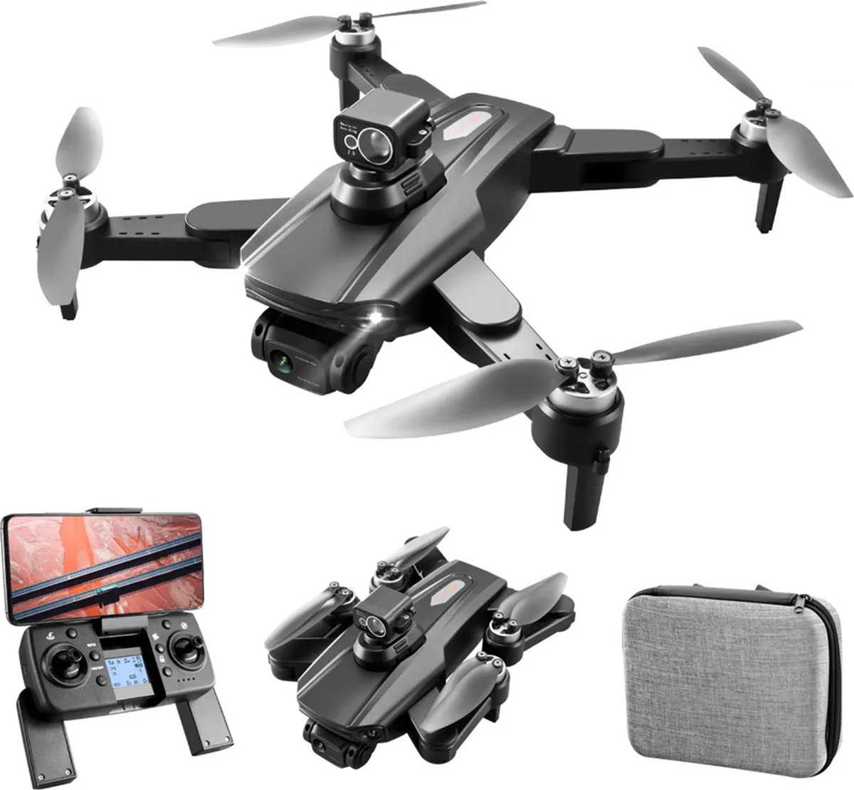 LUXWALLET AeroTech Ultra - 5Ghz WiFI GPS Drone – Laser Obstacle Avoidance - 1200M Afstand - RTH Functie - 15-30KM/h – Drone Met Mobiele App - 2 Accu + Opbergcase