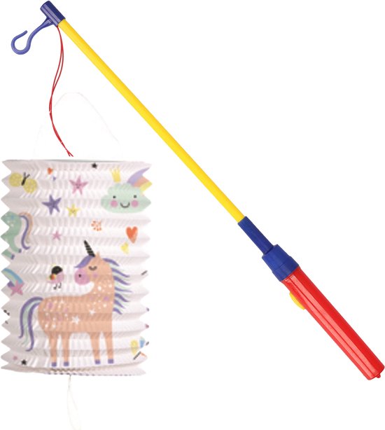 Lanterne à Trek licornes - multicolore - H16 cm - papier - avec bâton de lanterne - 40 cm