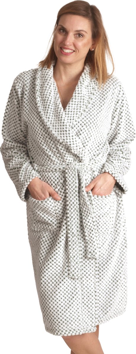 Dames badjas fleece – ochtendjas – zacht & warm - Lichtgroen - cadeau - maat S