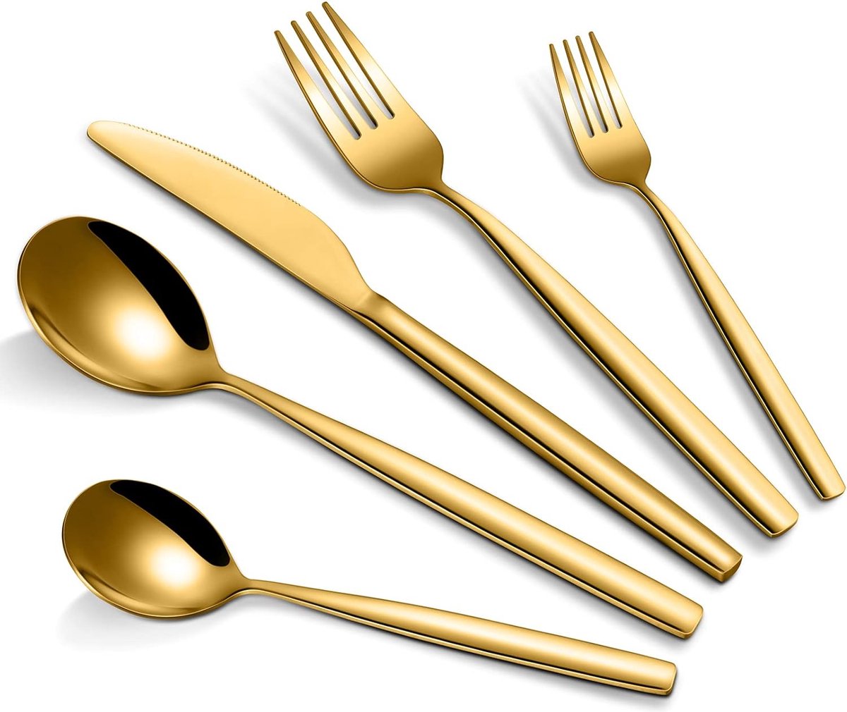 Gouden bestekset voor 6 personen, 30 stuks roestvrij staal bestek goud, hoogwaardig roestvrij stalen bestek set incl. mes, vork, lepel, theelepel, spiegelpolish & vaatwasmachinebestendig