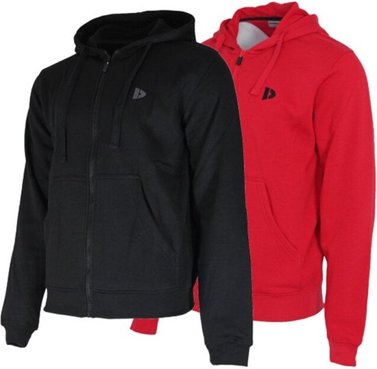 2 Pack Donnay sweater met capuchon - Sporttrui - Heren - Maat 3XL - Zwart&Berry red (290)