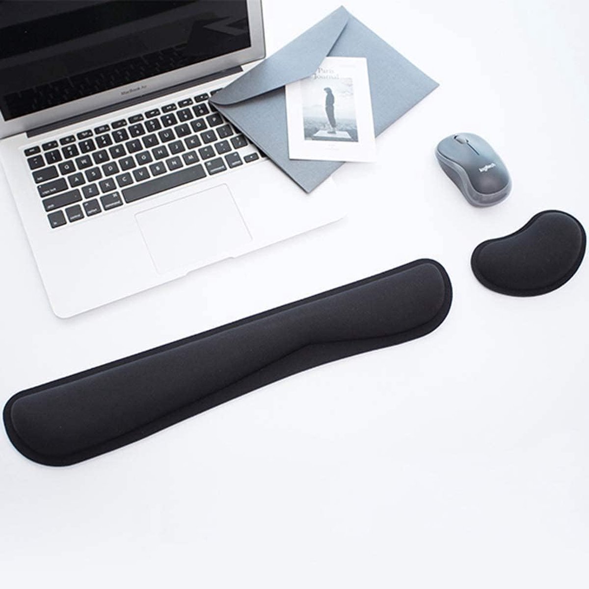 Tapis de souris ergonomique haut de gamme avec support gel au poignet, noir