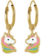 Joy|S - Zilveren eenhoorn bedel oorbellen unicorn multicolor 14k goudplating