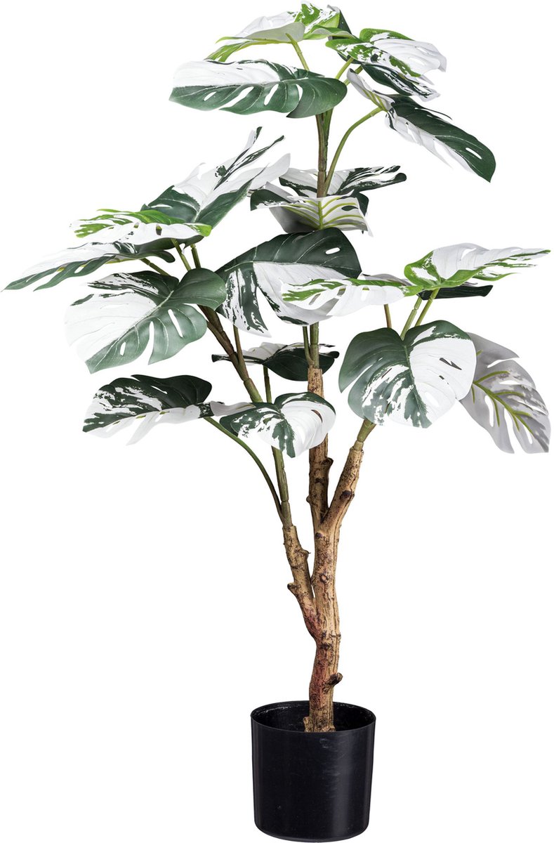 Kopu Kunstplant Monstera Variegata 80 cm - 21 bladeren - Gatenplant Groen