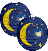 Folat Lampion maan - 2x - 22 cm - donker blauw - papier - Sint maarten/kinderfeestje lampionnen