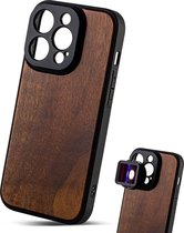 MOJOGEAR 17mm lens case voor iPhone 14 Pro – Voor macrolens, telelens, anamorphic lens of DOF-adapter – Stevig hoesje – Echt Hout