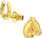 Joy|S - Zilveren paard en hoefijzer oorbellen - 8 x 9 mm - 14k goudplating