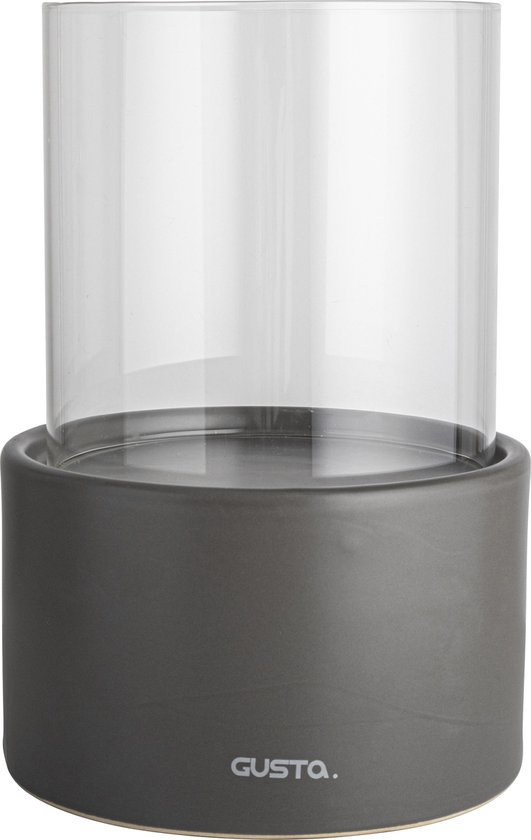 Gusta - Kaarshouder glas met keramiek - Windlicht - Voor stompkaarsen en waxinelichtjes