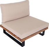 Loungestoel MCW-H54, tuinstoel, gesponnen polyaciahout MVG-gecertificeerd aluminium ~ lichtbruin, beige bekleding