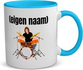 Akyol - drummer met drumstel met eigen naam koffiemok - theemok - blauw - Drummen - muziek liefhebbers - drummers - drumstel - verjaardag - cadeau - kado - 350 ML inhoud