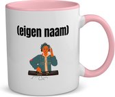 Akyol - dj jongen koffiemok - theemok - roze - Dj - muziekliefhebbers - disc jockey - vinyl - verjaardag - cadeau - kado - 350 ML inhoud