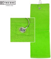 The One Towelling Golfhanddoek - Sporthanddoek - Terry Velours - 100% Gekamd Katoen - Met metaal oog en karabijnhaak - 40 x 50 - Limoengroen
