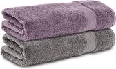 Komfortec 2x Handdoek 50x100 - 100% Katoen – Handdoekenset - Zacht - Antracietgrijs&Violet