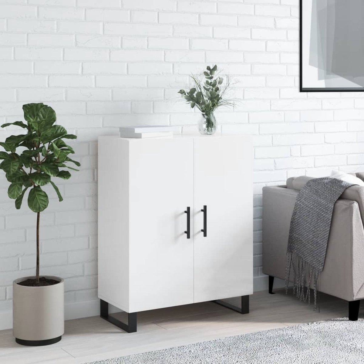 vidaXL Commode - Dressoir - Dressoir 69,5x34x90 cm bewerkt hout hoogglans wit - Houten Dressoir - Hoogglans Wit - Vintage Dressoir