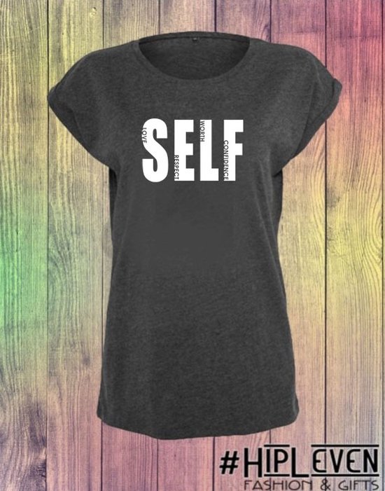 shirt met korte mouw grijs"SELF love, respect, worth, confidence" Maat 3XL