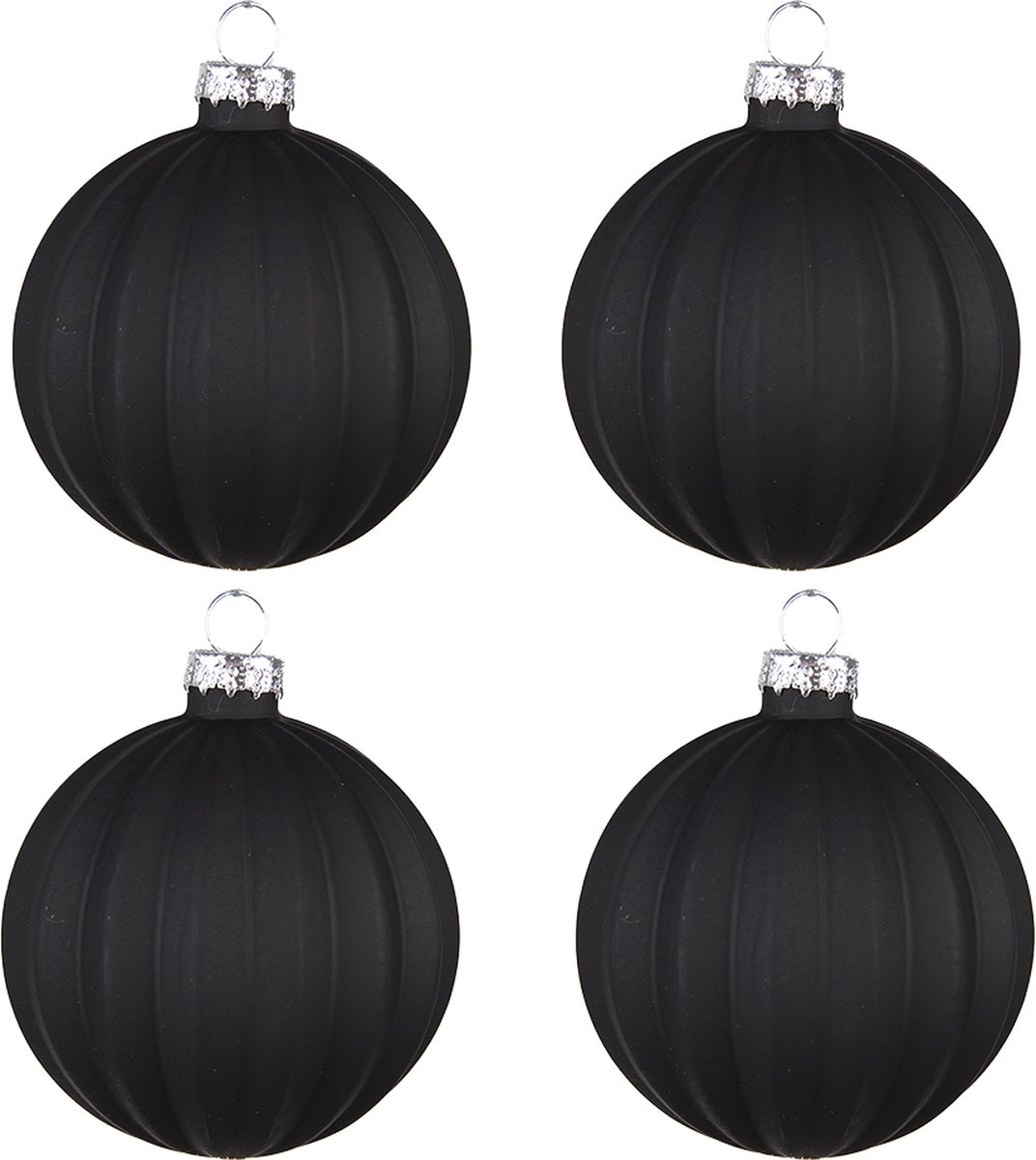 HAES DECO - Kerstballen Set van 4 - Formaat (4) Ø 8x8 cm - Kleur Zwart - Materiaal Glas - Kerstversiering, Kerstdecoratie, Decoratie Hanger, Kerstboomversiering