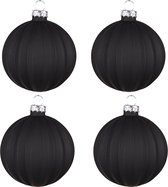 HAES DECO - Kerstballen Set van 4 - Formaat (4) Ø 8x8 cm - Kleur Zwart - Materiaal Glas - Kerstversiering, Kerstdecoratie, Decoratie Hanger, Kerstboomversiering