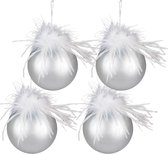 HAES DECO - Kerstbal Set 4 - Formaat (4) Ø 10x10 cm - Kleur Zilverkleurig - Materiaal Glas - Kerstversiering, Kerstdecoratie, Decoratie Hanger, Kerstboomversiering