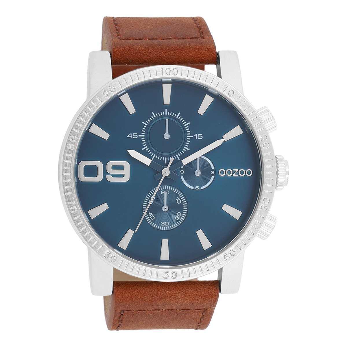 OOZOO Timepieces - Zilverkleurige OOZOO horloge met bruine leren band - C11210