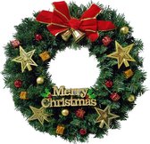 Buxibo PVC Kerstkrans met Decoraties - Groen - Inclusief Strikje en Kerstballen - 110 Takken - 40cm