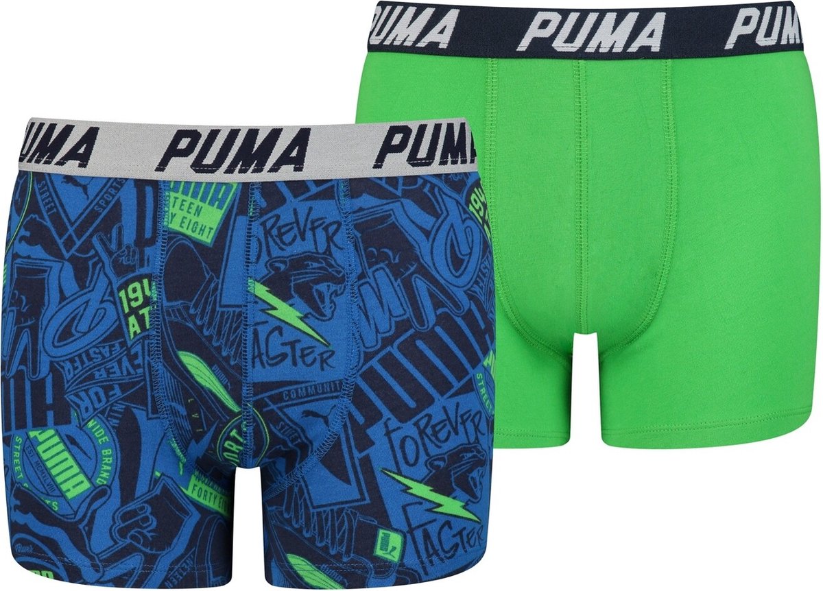 Puma - 2P | Blauw/Groen - - Boys AOP - 152 bol Jongens Boxer Ondergoed
